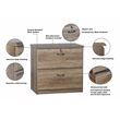 Pemberly Row Contemporary 2 Drawer Lateral Filing Cabinet in Rustic Oak