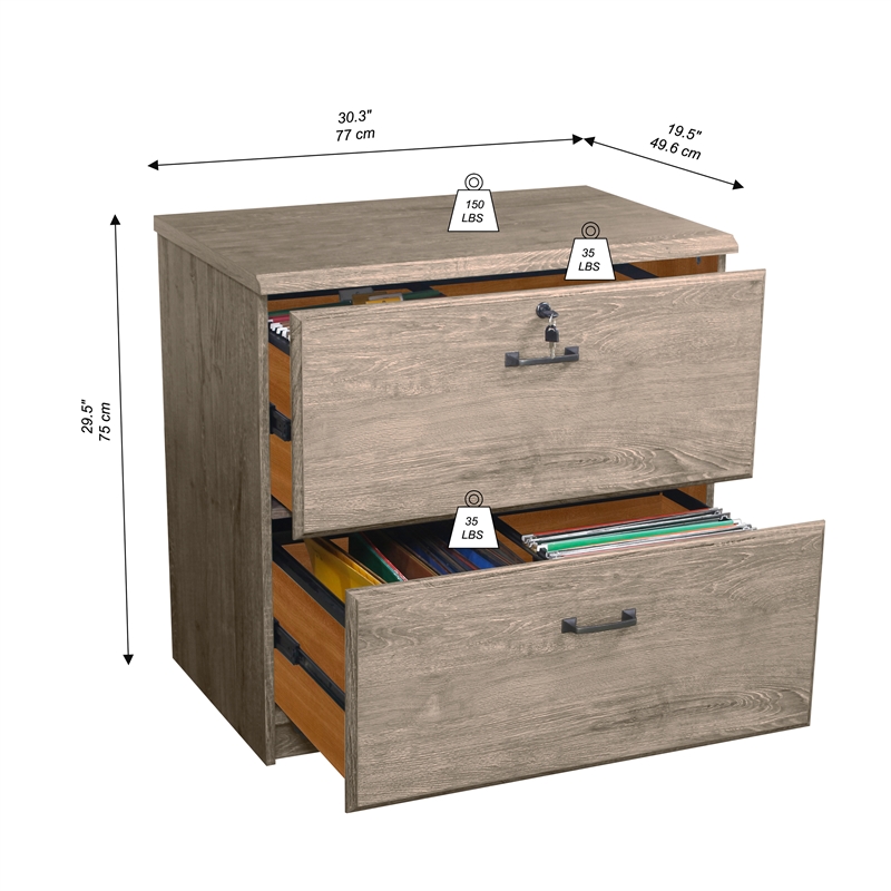 Pemberly Row Contemporary 2 Drawer Lateral Filing Cabinet in Gray Oak