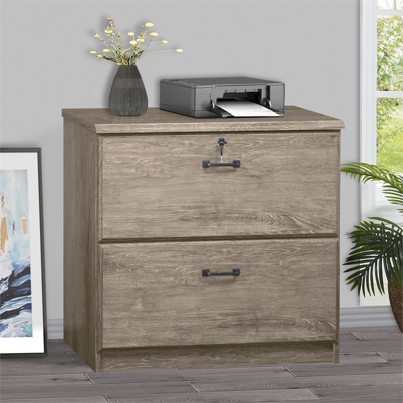 Pemberly Row Contemporary 2 Drawer Lateral Filing Cabinet in Gray Oak