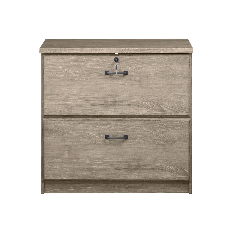 Pemberly Row Contemporary 2 Drawer Lateral Filing Cabinet in Gray Oak