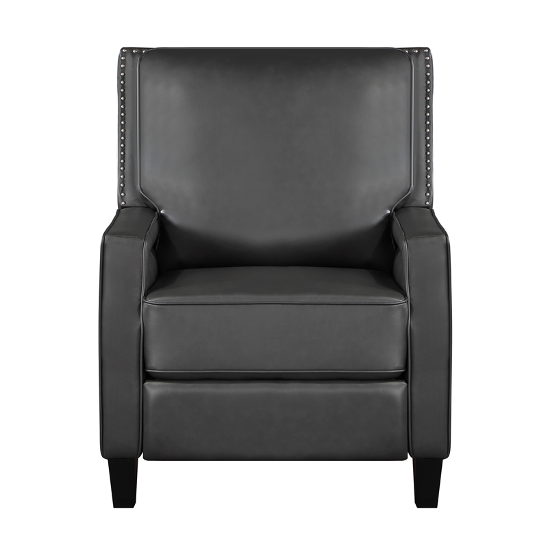 Pemberly Row Faux Leather Upholstered Push Back Recliner in Gray