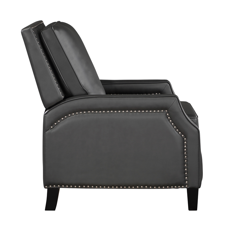 Pemberly Row Faux Leather Upholstered Push Back Recliner in Gray