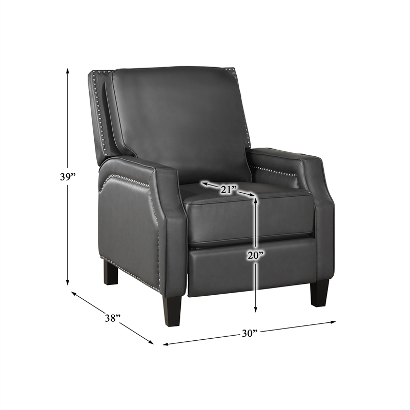 Pemberly Row Faux Leather Upholstered Push Back Recliner in Gray