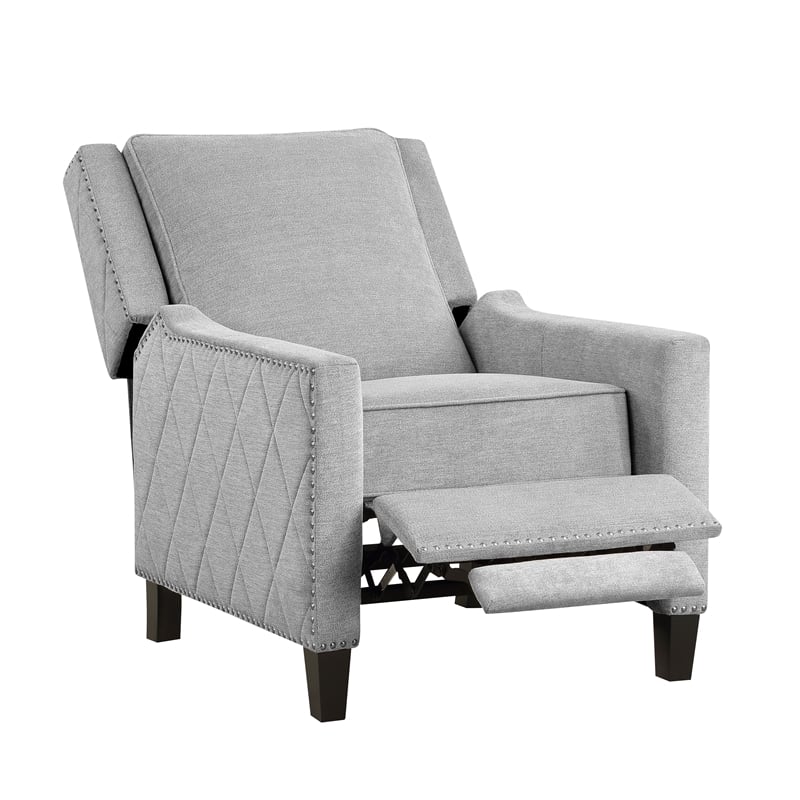 Pemberly Row Contemporary Fabric Upholstered Push Back Recliner in Gray