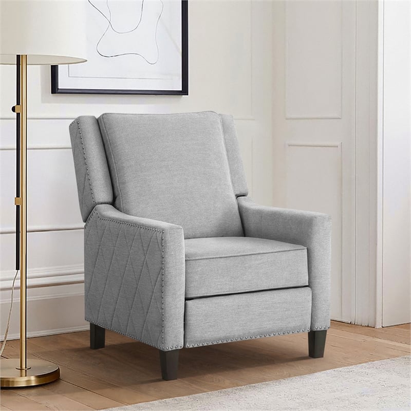 Pemberly Row Contemporary Fabric Upholstered Push Back Recliner in Gray