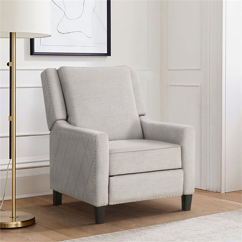Pemberly Row Contemporary Fabric Upholstered Push Back Recliner in Sand
