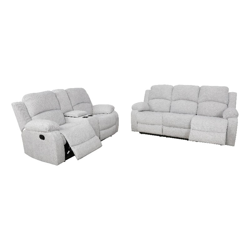 Pemberly Row 2-Piece Modern Microfiber Recliner Sofa Set in White