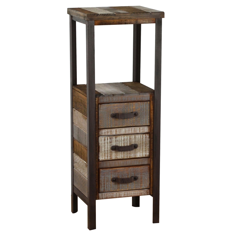 Pemberly Row Transitional Farmhouse Solid Wood/Iron Tower Table in Beige