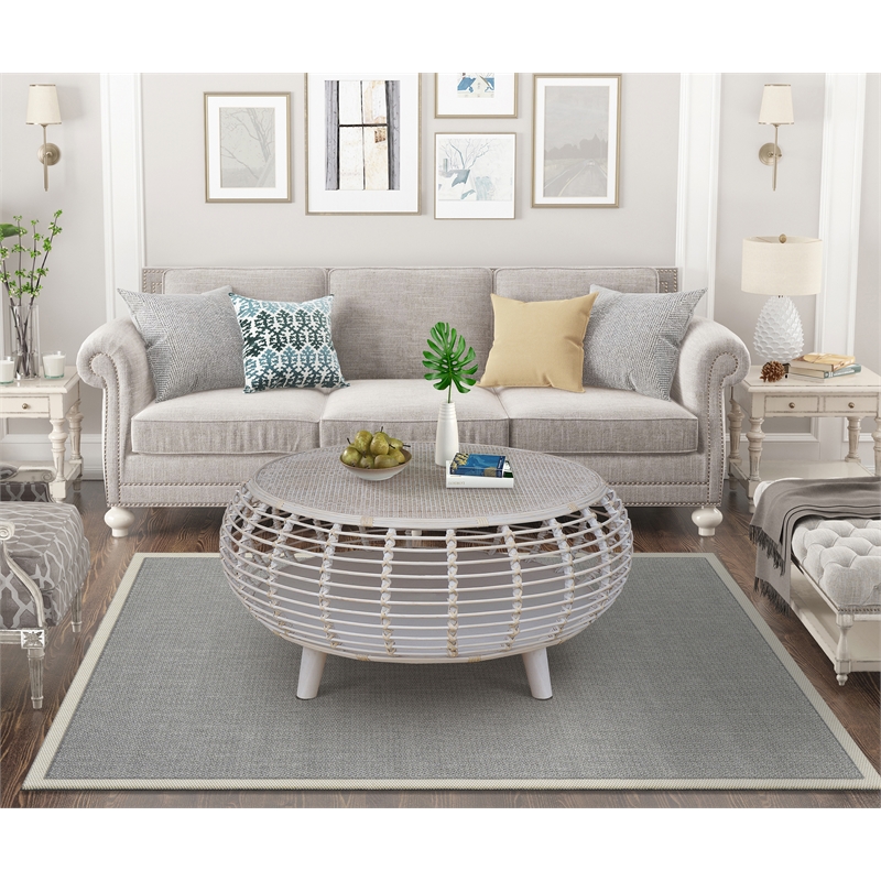 Pemberly Row Transitional Rattan Coffee Table in Whitewashed/Espresso