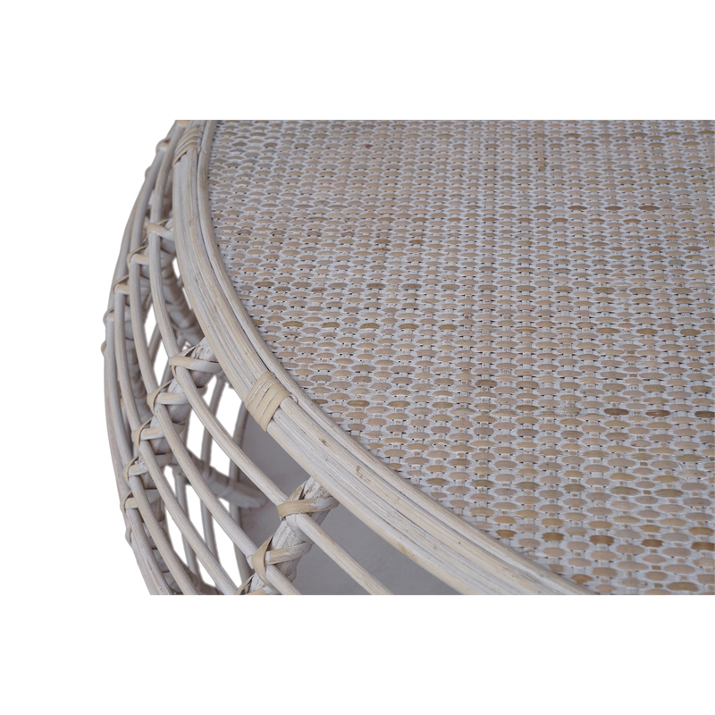 Pemberly Row Transitional Rattan Coffee Table in Whitewashed/Espresso