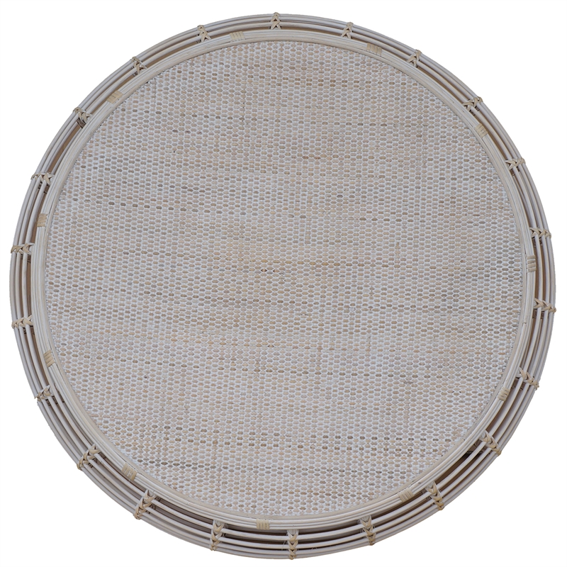 Pemberly Row Transitional Rattan Coffee Table in Whitewashed/Espresso