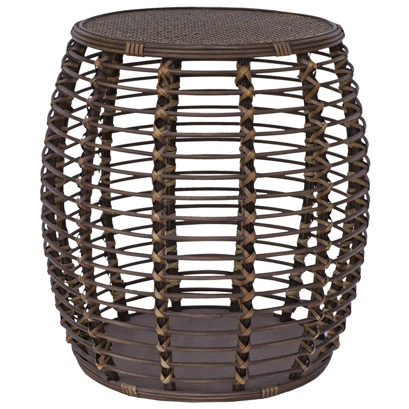 Pemberly Row Modern Transitional Rattan End Table in Espresso/Gray