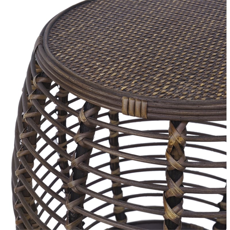 Pemberly Row Modern Transitional Rattan End Table in Espresso/Gray