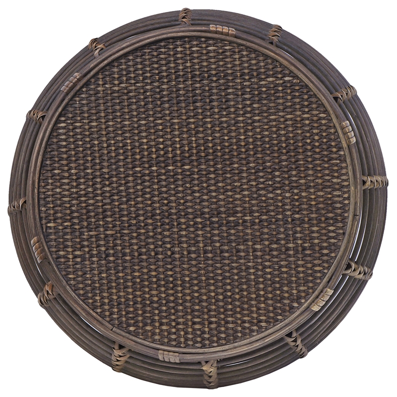 Pemberly Row Modern Transitional Rattan End Table in Espresso/Gray