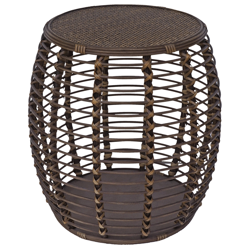 Pemberly Row Modern Transitional Rattan End Table in Espresso/Gray