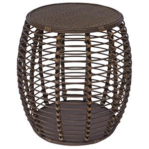 Pemberly Row Modern Transitional Rattan End Table in Espresso/Gray