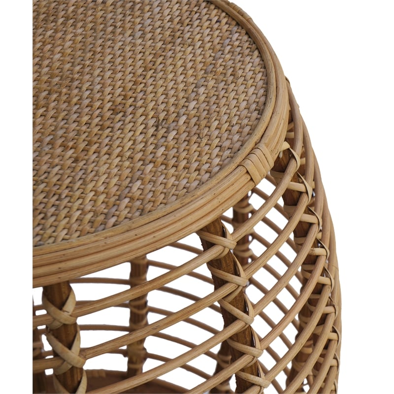 Pemberly Row Transitional Rattan End Table in Natural/Espresso