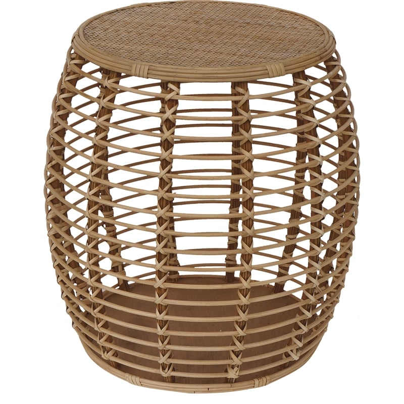 Pemberly Row Transitional Rattan End Table in Natural/Espresso