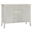 Pemberly Row Antiqued Carved Large Transitional Wood Cabinet in White