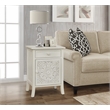 Pemberly Row Antiqued Carved Transitional Wood Side Table in White