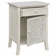Pemberly Row Antiqued Carved Transitional Wood Side Table in White