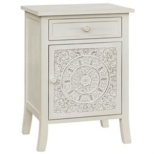 Pemberly Row Antiqued Carved Transitional Wood Side Table in White