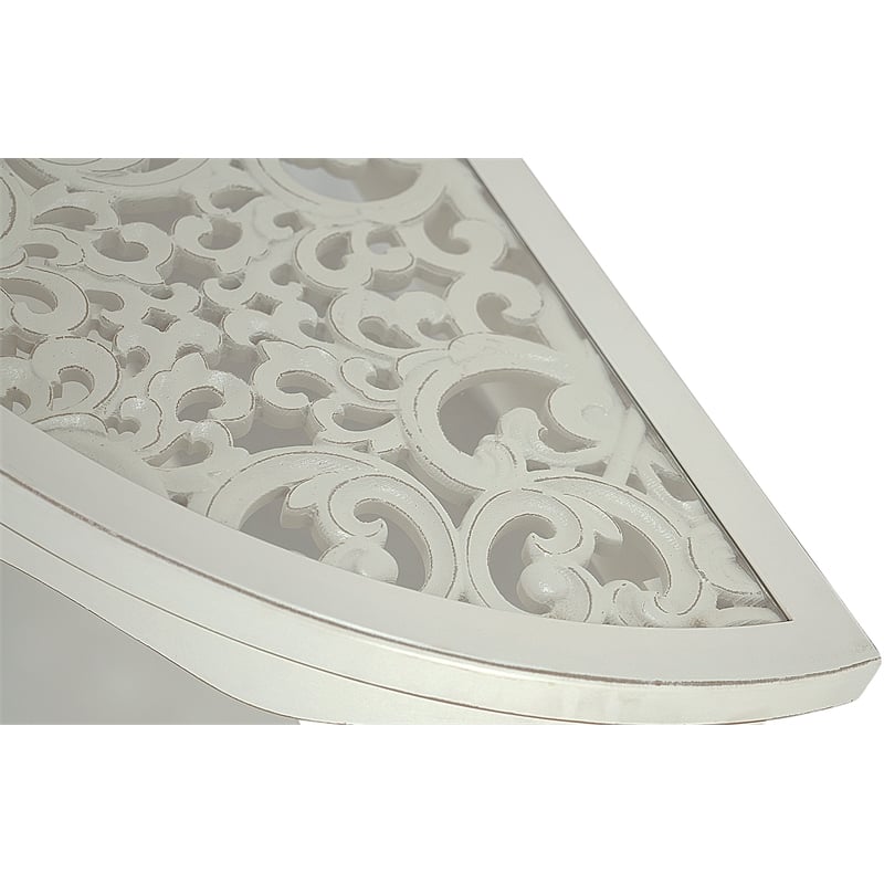 Pemberly Row Antiqued Carved Transitional Wood/Glass Console Table in White