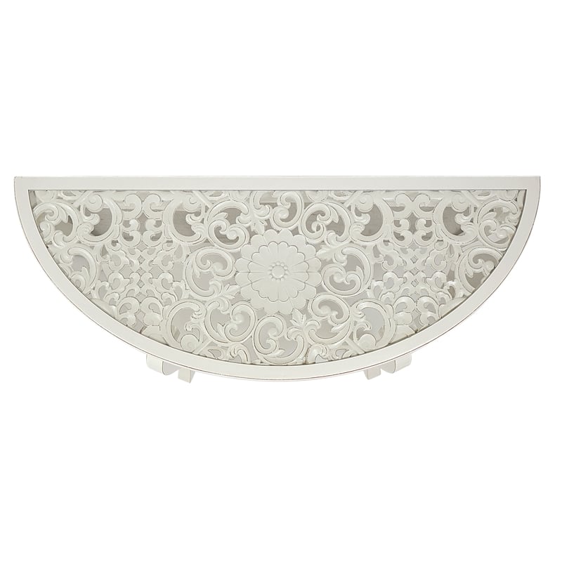 Pemberly Row Antiqued Carved Transitional Wood/Glass Console Table in White