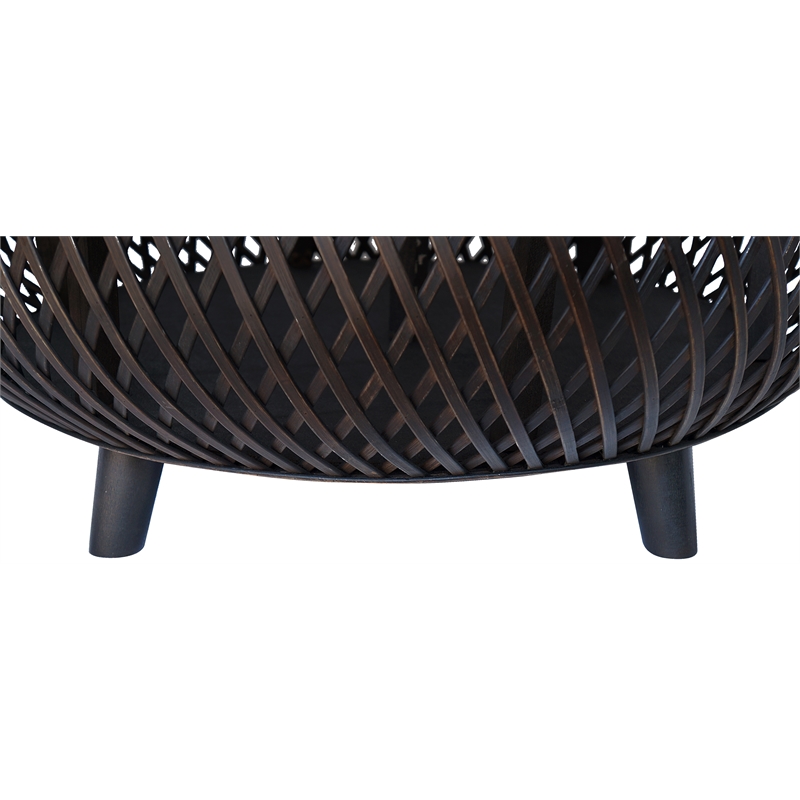 Pemberly Row Round Transitional Rattan Coffee Table in Brown