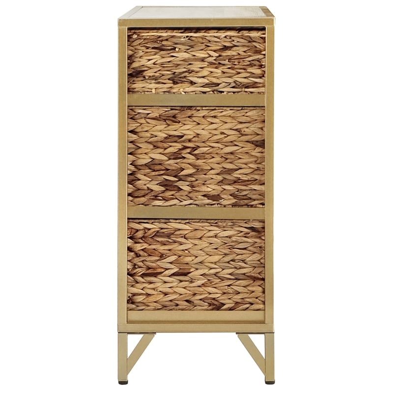 Pemberly Row Modern Transitional 6-Drawer Metal Cabinet in Natural