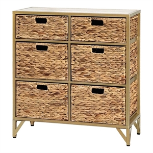 Pemberly Row Modern Transitional 6-Drawer Metal Cabinet in Natural