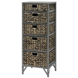 Pemberly Row Modern Transitional 5-Drawer Metal/Wood Tower in Gray
