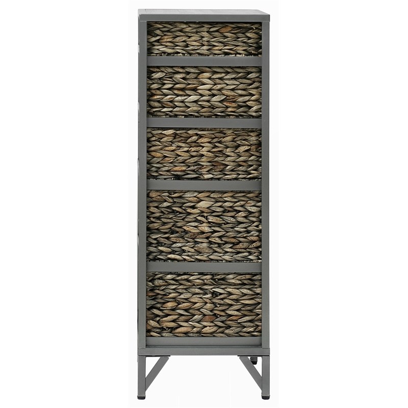 Pemberly Row Modern Transitional 5-Drawer Metal/Wood Tower in Gray