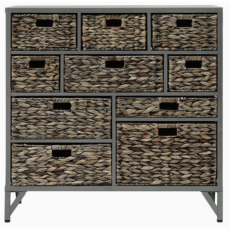 Pemberly Row 10-Drawer Transitional Metal/Wood Cabinet in Gray