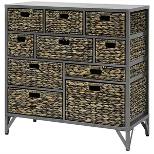 Pemberly Row 10-Drawer Transitional Metal/Wood Cabinet in Gray