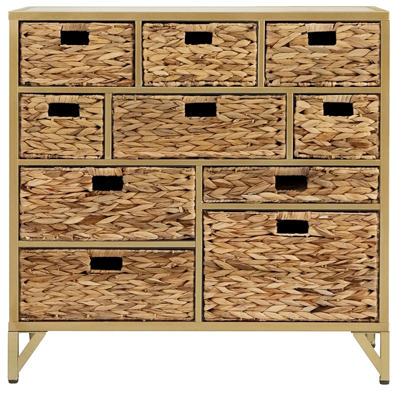 Pemberly Row 10-Drawer Transitional Metal Cabinet in Natural