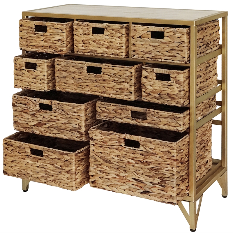 Pemberly Row 10-Drawer Transitional Metal Cabinet in Natural
