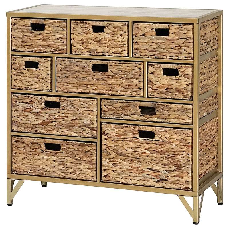 Pemberly Row 10-Drawer Transitional Metal Cabinet in Natural