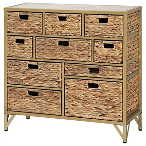 Pemberly Row 10-Drawer Transitional Metal Cabinet in Natural