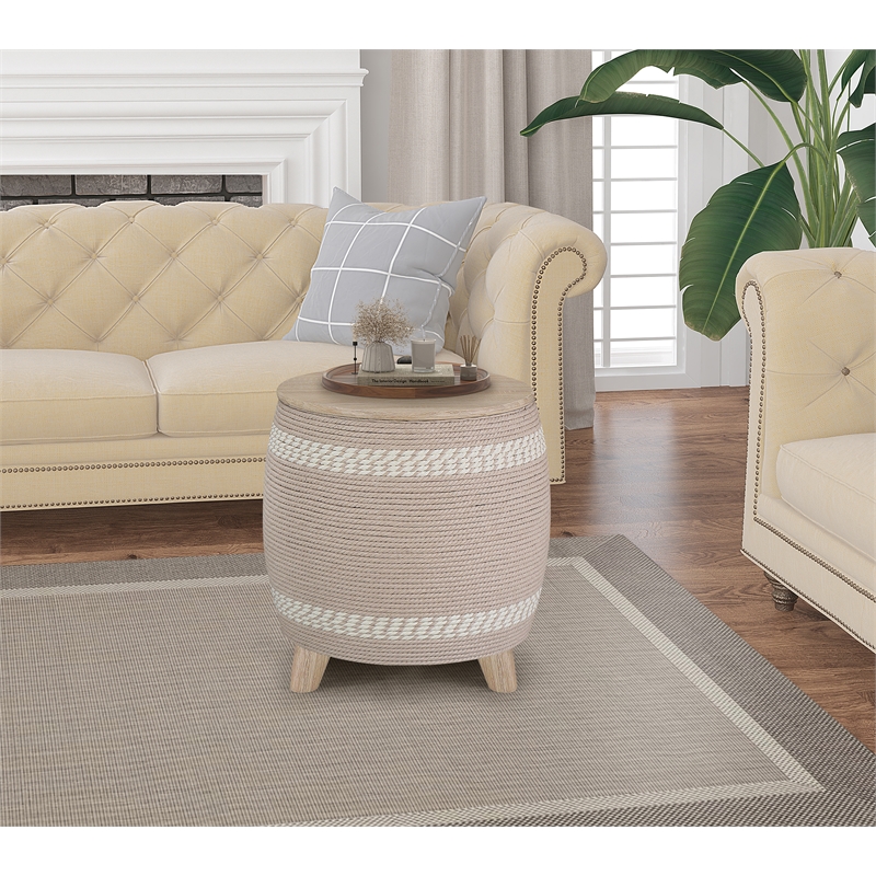 Pemberly Row Transitional Rattan Drum Storage Ottoman in Natural
