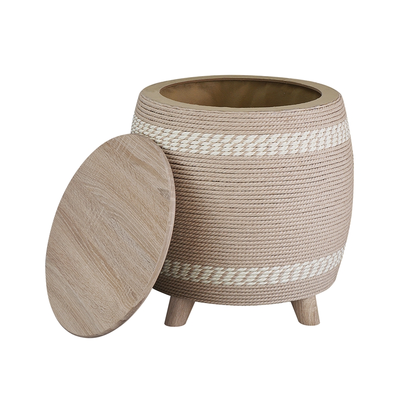 Pemberly Row Transitional Rattan Drum Storage Ottoman in Natural