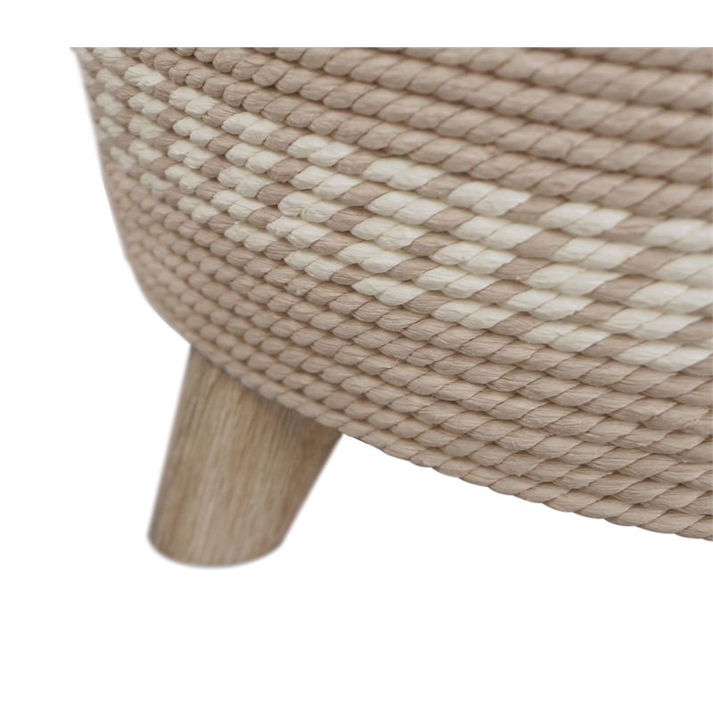 Pemberly Row Transitional Rattan Drum Storage Ottoman in Natural