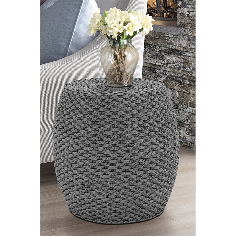 Pemberly Row Transitional Hyacinth Wood Drum Side Table in Gray