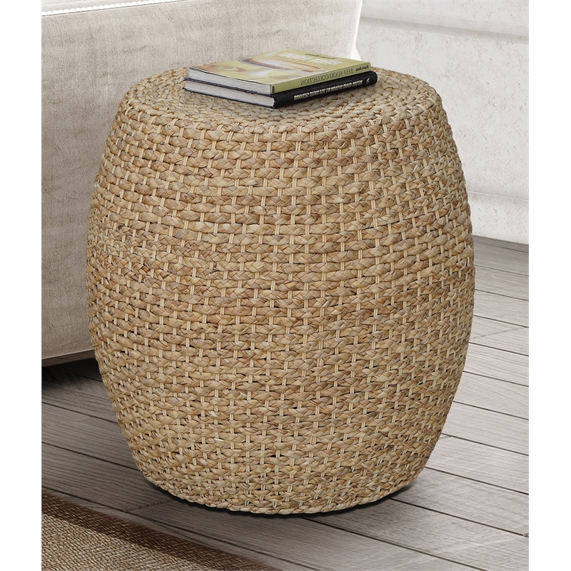 Pemberly Row Transitional Hyacinth Wood Drum Side Table in Natural