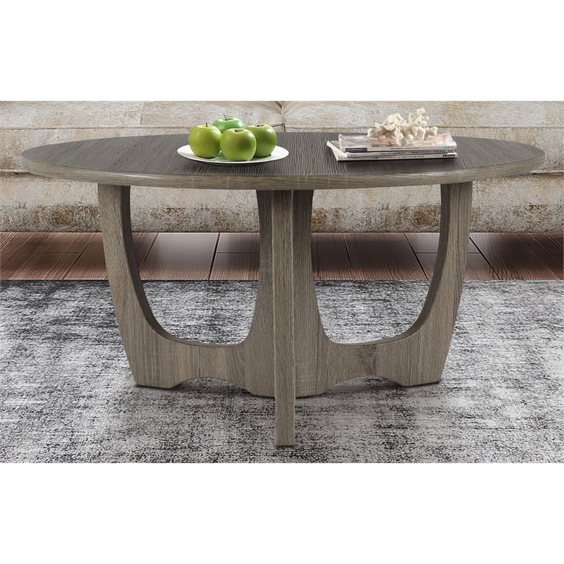 Pemberly Row Contemporary Wood Coffee Table with Carved Leg in Gray