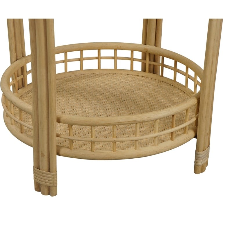 Pemberly Row Transitional Rattan/Glass Side Table in Natural