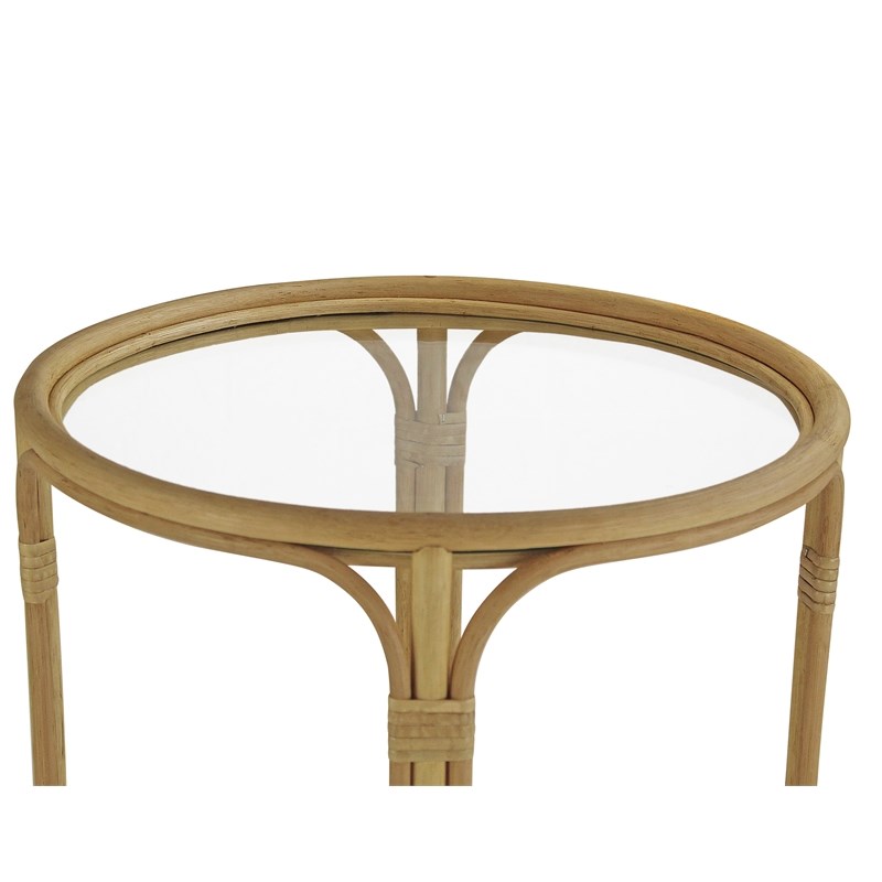Pemberly Row Transitional Rattan/Glass Side Table in Natural