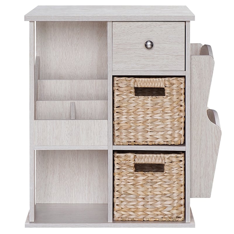 Pemberly Row All-In-One Transitional Wood Revolving Side Table in Whitewashed