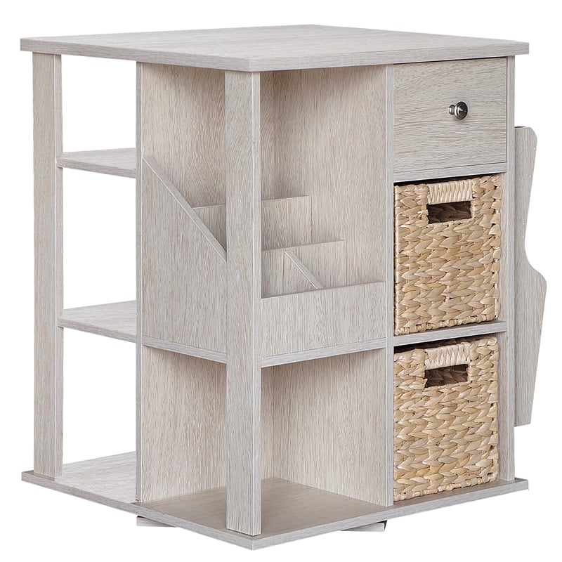 Pemberly Row All-In-One Transitional Wood Revolving Side Table in Whitewashed