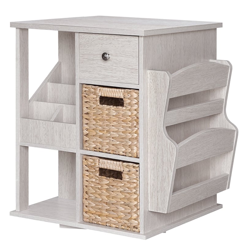 Pemberly Row All-In-One Transitional Wood Revolving Side Table in Whitewashed